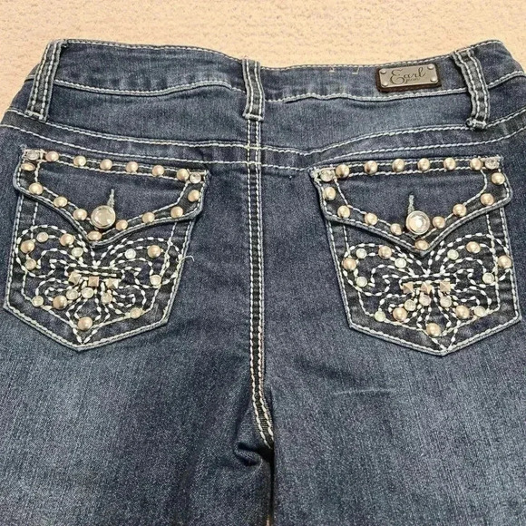 Earl Cropped Cuffed Straight leg Jeans Stud Rhinestone Embellished Women's 4 - Picture 7 of 13